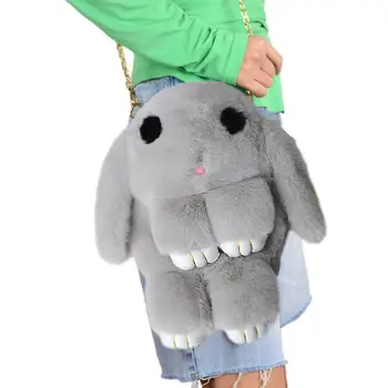Сумка с кроликом, детская сумка с плюшевыми заячьими ушками, детская сумка с заячьими ушками, милая плюшевая сумка через плечо с регулируемым ремешком-цепочкой, женская