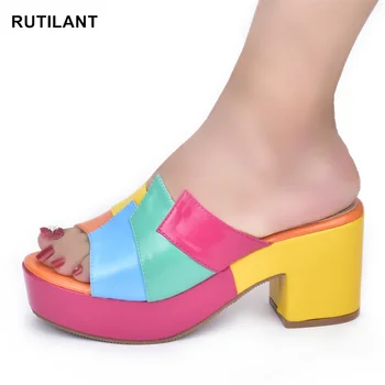 Итальянская женская обувь, Разноцветный дизайн, женская обувь на танкетке, туфли на платформе, босоножки на толстом каблуке, женские босоножки на танкетке
