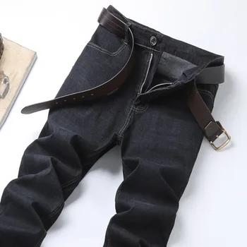 Весенние новые мужские деловые прямые джинсы 2024 года классического кроя, повседневные хлопковые эластичные джинсовые брюки, Модные черные мужские джинсы