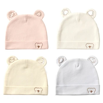 67JC Шапочка для новорожденных, мягкая хлопковая шапочка, двухслойная хлопковая шапочка, больничная шапочка для новорожденных, дизайн с медвежьими ушками для мальчиков и девочек