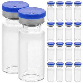 20шт Практичных стеклянных контейнеров для жидких лекарств для инъекций объемом 10 мл, Флаконы с прозрачным плоским дном и крышками