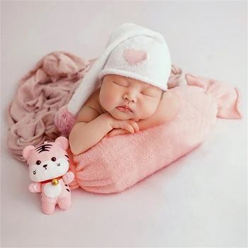 Вязаная подушка-конфетка для новорожденных с рисунком сердца, шапочка с хвостом, Аксессуары для фотосъемки новорожденных для мальчиков и девочек