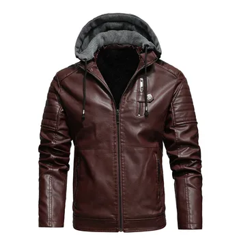 jaqueta masculina roupa masculina, Новая зимняя флисовая куртка из искусственной кожи, мужская модная многоцветная мотоциклетная куртка с капюшоном