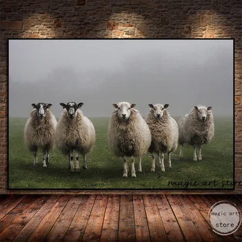 Животное Овца, Стоящая в поле Природа Пейзаж Художественный плакат Холст Картина Настенный Принт Картина для гостиной Домашний декор Cuadros