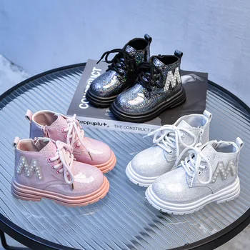 Детская обувь принцессы, Детские сапоги для девочек, короткие сапоги для малышей с круглым носком, удобные, легкие, размер 21-30