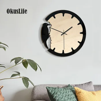 Креативные настенные часы 2019 в виде животного дятла для украшения европейской гостиной Классические деревянные кварцевые часы