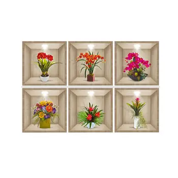Сверкающий настенный арт, потрясающее украшение комнаты, 3d виниловая наклейка на стену с дизайном в виде ваз, зеленые растения, цветочные наклейки для Simple