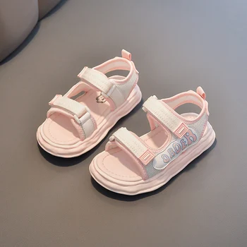 Летние спортивные сандалии TPR для девочек; Мягкая легкая пляжная обувь; Детская противоскользящая обувь с открытым носком; Летние кроссовки 6-14 лет