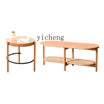 Комбинированный чайный столик Xl из вишневого дерева для гостиной, домашний стеклянный чайный столик в скандинавском стиле.