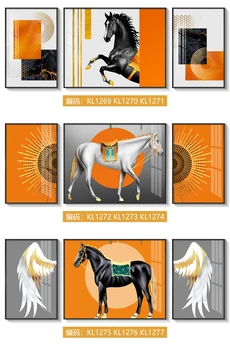 Художественная живопись Холст Современный геометрический рисунок Оранжевое животное Лошадь Плакат Семейный подарок Декоративная фреска Печать Водонепроницаемый 60X90 см