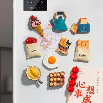 Магнитные Наклейки На Холодильник Для Гурманов 3D Стерео Еда Персонализированные Декоративные Яичный Хлеб Креативные Магнитные Наклейки