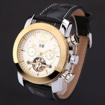 JARAGAR2023 мужские часы люксовый бренд Модные стеклянные механические часы со скелетом Кожаный ремешок военные армейские часы Logio Masculino