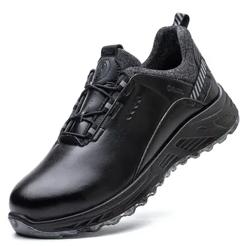 2023 Мужская защитная обувь с кнопкой поворота, рабочая спортивная обувь с защитой от проколов, водонепроницаемая кожаная обувь, утепленные защитные ботинки, защита
