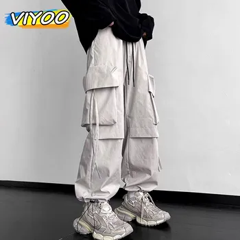 Мужские повседневные Y2K мешковатые брюки-карго в стиле харадзюку с завязками, спортивные штаны с лентой, уличная одежда, спортивные брюки для мужчин