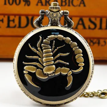 Креативные кварцевые карманные часы с 3D-резьбой в виде Скорпиона, Винтажное ожерелье в стиле панк для мужчин, женские Карманные часы-брелок, Аксессуар для часов-цепочек
