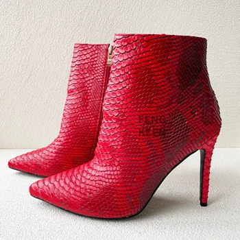 Женские и мужские туфли ручной работы FENGKEEN класса люкс, большие размеры, сексуальный красный змеиный принт, сапоги на очень высоком каблуке, ботильоны 14 45 47