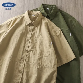 Мужская летняя легкая рубашка с отворотом DUKEEN Work Pocket с короткими рукавами, свободные повседневные топы