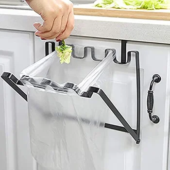 Складная подставка для мусора из нержавеющей стали, держатель мешка для мусора, Задняя дверца Многофункционального типа для кухонного крючка, полотенце для мытья посуды