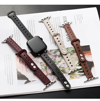 Кожаный ремешок для Apple watch серии 7 45 мм 41 мм 6 5 4 SE 44 мм 40 мм Тонкий Стильный браслет Для Смарт-часов iwatch 3 2 42 мм 38 мм
