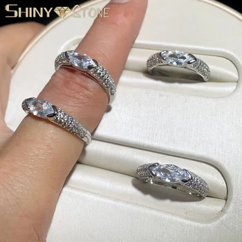 Кольцо для открытия из стерлингового серебра 925 пробы с кубическим цирконием Простые кольца для женщин Свадебные обручальные Роскошные ювелирные изделия