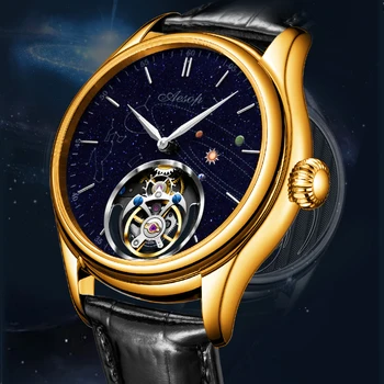 Мужские золотые часы с турбийоном AESOP Star Sky, Роскошные механические часы с сапфировым скелетоном, механизм с ручным заводом, водонепроницаемые часы