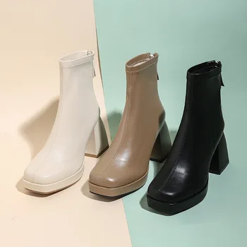 2023 Черные женские ботильоны, осенние женские ботинки из искусственной кожи, короткие женские ботинки на молнии, женская модная обувь высокого качества
