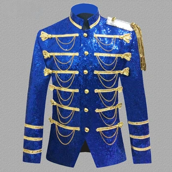 Мужская военная форма с цепочкой из блесток, сценический костюм, дворцовый костюм для ведущего, церемонии и концерта, ночного клуба и бара, ди-джея