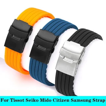 Силиконовый Ремешок для Часов Черный для Tissot Seiko Casio Mido Citizen Samsung Active 43 мм 47 мм 18 19 20 21 22 23 24 мм Мужские Ремешки Для Часов