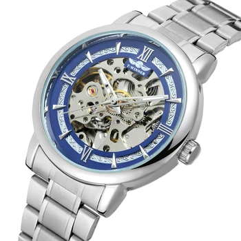 Автоматические Механические Часы для Мужчин Business Man Skeleton Из Нержавеющей Стали Синего Цвета Reloj Мужские Винтажные Часы Hombre Relogio Masculino