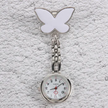 Часы для медсестер, пульсометр, карманные часы, кварцевые, с мотивом бабочки, белые