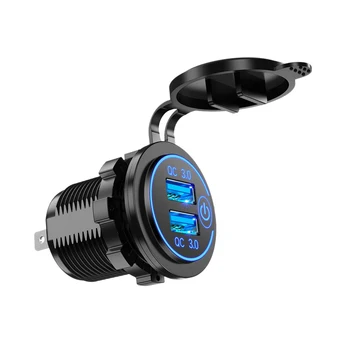 Автомобильное зарядное устройство Quick Charge 3.0 с двумя USB-разъемами 12 В 36 Вт, быстрое зарядное устройство USB с переключателем для лодки, мотоцикла, грузовика, гольф-кара, синий