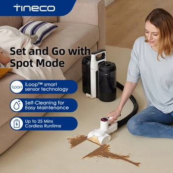 Tineco Carpet One Spot Essentials Интеллектуальный беспроводной очиститель пятен на коврах и обивке Легкий вакуумный светодиодный экран