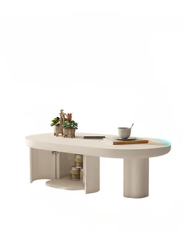 Журнальный столик с каменной плитой во французском кремовом стиле Овальная гостиная Простота из массива дерева Оригинальный журнальный столик высокого качества