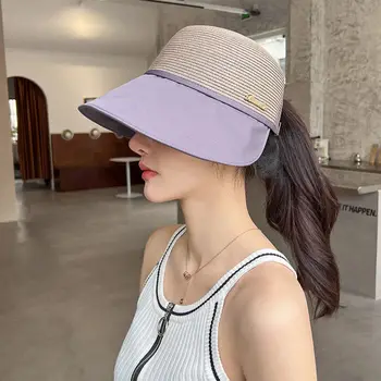 Весенне-летняя широкополая шляпа, сшивающая темперамент, солнцезащитный крем, соломенный козырек, кепка с козырьком, Дышащие складные Корейские женские шляпы