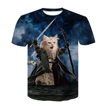 2022, Новая летняя повседневная футболка с 3D-принтом в виде животных, мужская футболка с круглым вырезом и коротким рукавом Pirate Cat, топы больших размеров