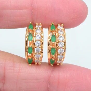 Женская мода золотого цвета, зеленые серьги-кольца с фианитами, ювелирные изделия