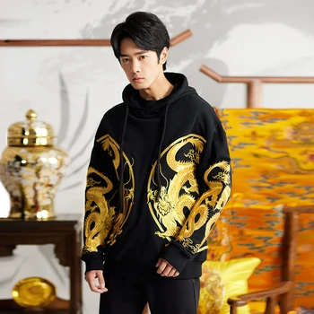 НОВАЯ высококачественная толстовка Golden Dragon Xianrui в китайском стиле, мужская толстовка с капюшоном с вышивкой Golden Dragon Robe, осень-зима