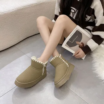 Новая осенне-зимняя модная плюшевая и толстая теплая хлопчатобумажная обувь на противоскользящей толстой подошве и короткие сапоги для женщин