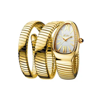 UTHAI W96 Женские часы в виде змеи Золотые Передовые Модные Ретро Персонализированные водонепроницаемые женские часы-браслет в виде змеи с тремя петлями