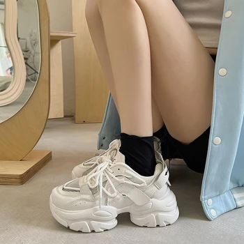 Женская обувь на платформе 2023, дизайнерские кроссовки, модные уличные туфли на плоской подошве, Повседневная обувь на шнуровке, Женская дышащая обувь, Размер
