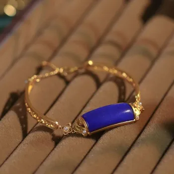 Женские браслеты из древнего золота с ляпис-лазурью оригинального дизайна, инкрустированные жемчугом, элегантные и изысканные синие браслеты, ювелирные изделия