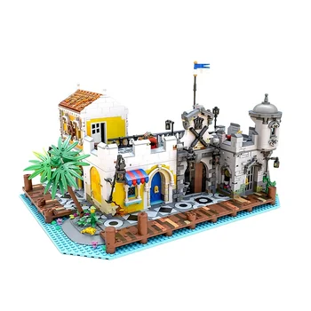 Moc Pirate Town Port Lagoon Lockup, Обновленный средневековый пиратский замок, набор строительных блоков Barracuda Bay, коллекция моделей для взрослых