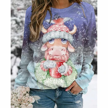Бутик Рождественской рубашки с принтом коровы, женская теплая одежда, женская уличная мода, толстовка с капюшоном, женский быстросохнущий дышащий топ