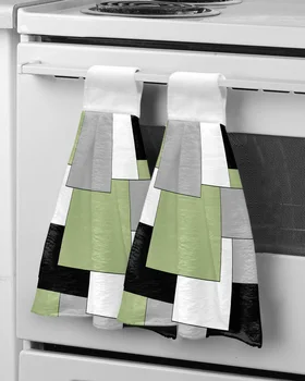 Зеленый Черный Серый Лоскутное Абстрактное искусство Полотенце для рук, салфетки для мытья посуды, Впитывающая ткань, Кухонные Инструменты, Аксессуары для ванной комнаты
