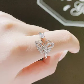 Ювелирное кольцо с бриллиантом и бабочкой, женское дизайнерское кольцо с регулируемым отверстием, высококачественный простой и яркий камень