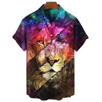 2023 Мужская рубашка С Животным Львом И Иисусом, Гавайская рубашка с 3D Принтом, Мужская Мода, Хай-Стрит, Свободный Топ, Мужская Рубашка, Одежда Для