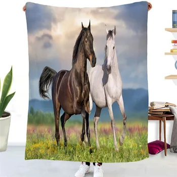 Картина с изображением лошади, 3D принт, плюшевое фланелевое одеяло, кровать для пикника, Мягкие легкие пледы, подарочные постельные принадлежности, декор для дома