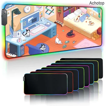 Прекрасные Животные XXL Большой Резиновый Настольный Коврик Для Клавиатуры со Светодиодной Подсветкой RGB Speed Mouse Mat Pc Gamer Mouse Pad Kawaii Gaming Mousepad