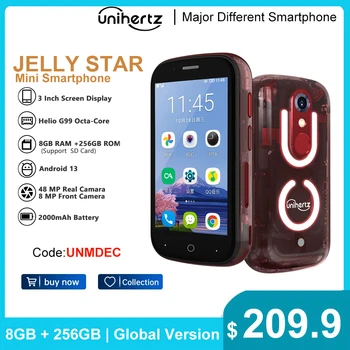 Мини-смартфон Unihertz Jelly Star 8 ГБ 256 ГБ со светодиодной подсветкой, Разблокированные Прозрачные мобильные телефоны в задней части для запасного телефона