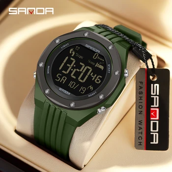 SANDA 6117 Топовые новые электронные часы с калориметром с шагом 2023 года с одним дисплеем, простые водонепроницаемые спортивные цифровые часы Nightlight 50M
